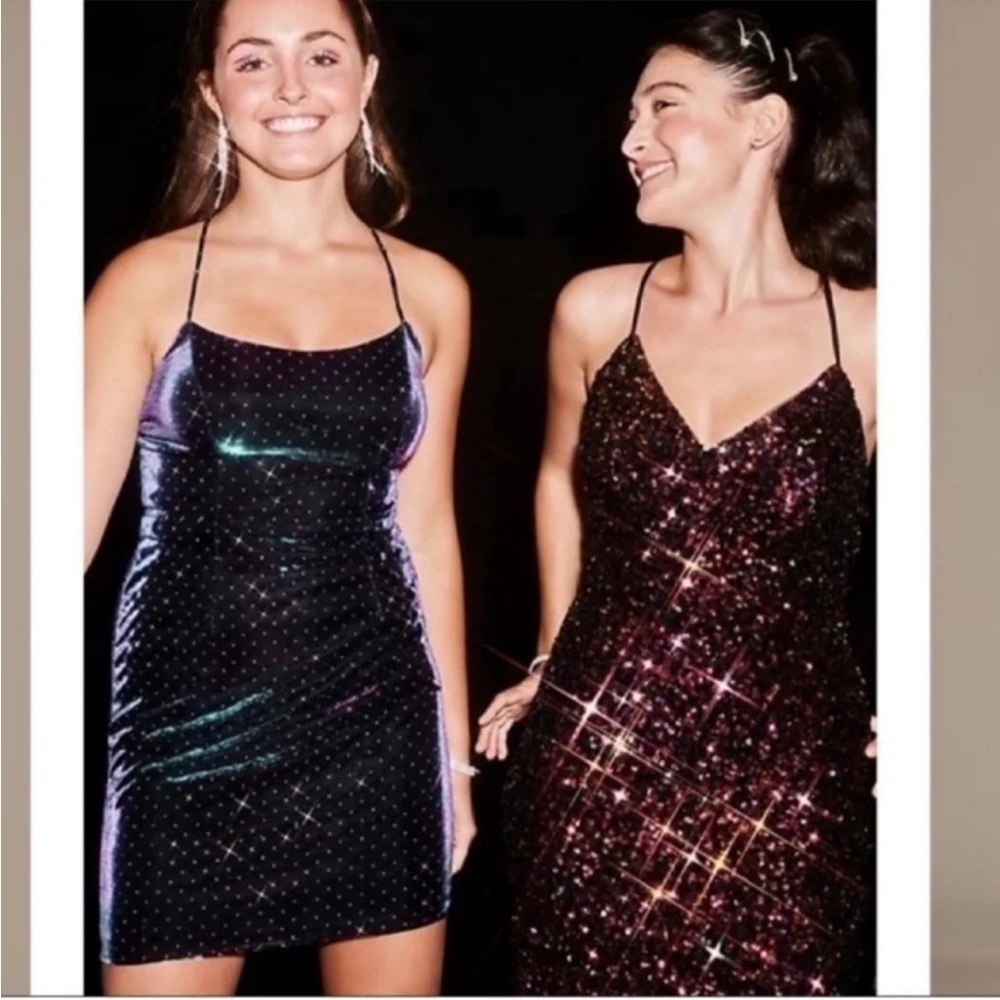NWT JULES AND CLEO‎ dotted iridescent lace-up back short dress Size 2
